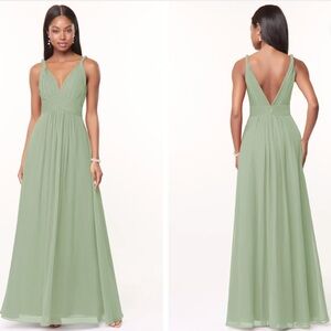 Azazie Maren Pleated Maxi Green Bridesmaid Dress size 5